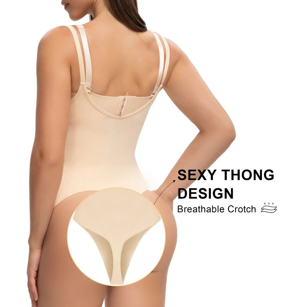 SHAPERX Seamless Open-Bust Tummy Control Thong Bodysuit Women's XS Beige $50 - Picture 2 of 12